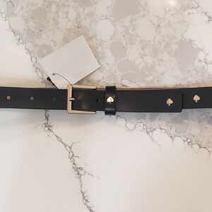Kate Spade Black LEATHER Belt with Silver Spade Details, SIZE Large